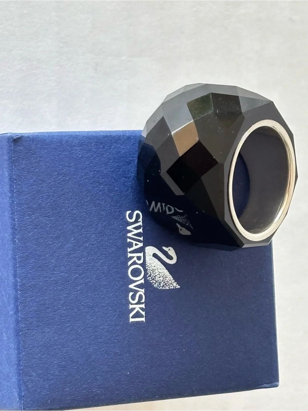 Swarovski Woman’s Black Faceted Statement Ring - Size